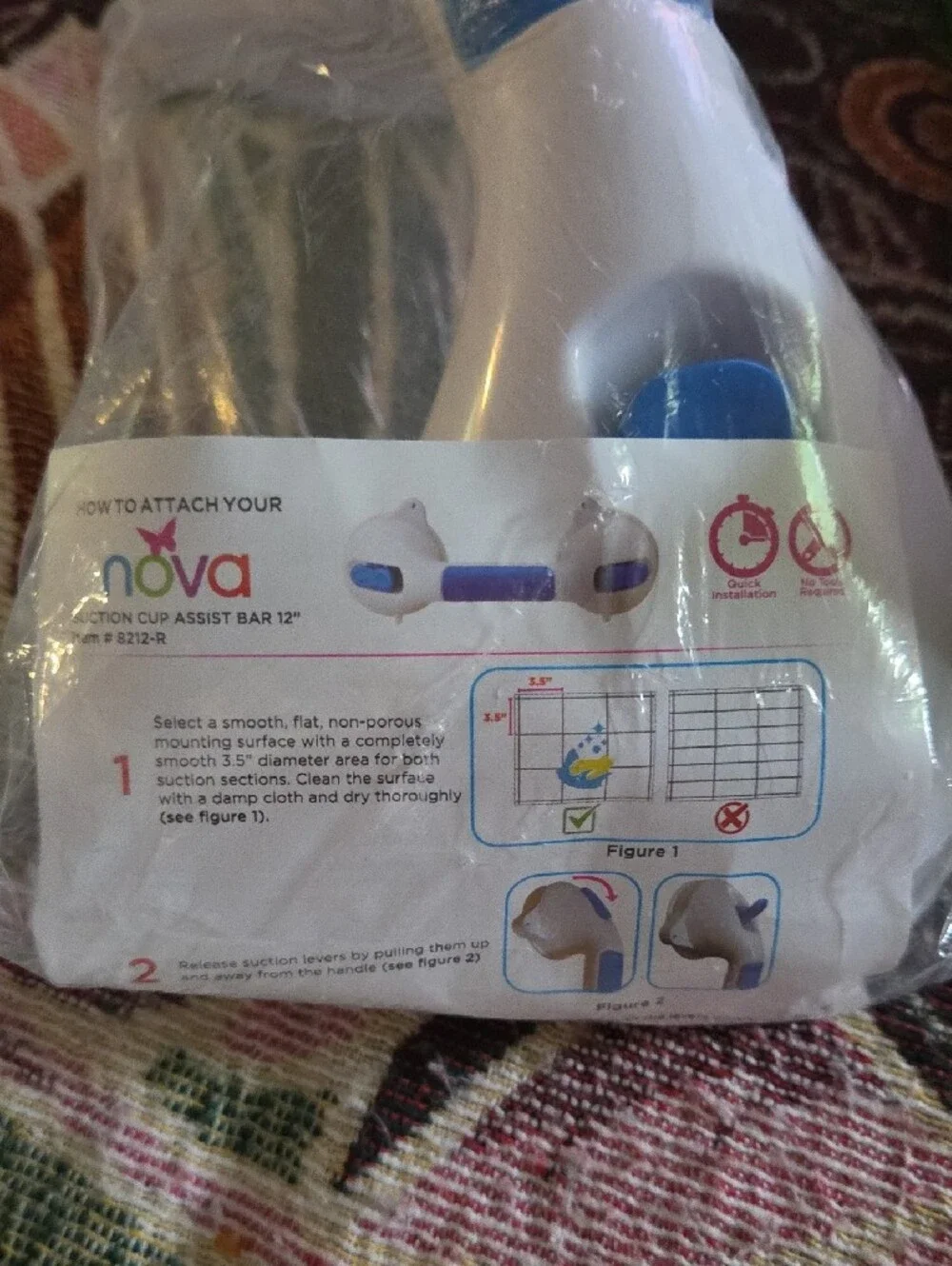 2 Nova White & Blue Suction Cup Balance Assist Bars